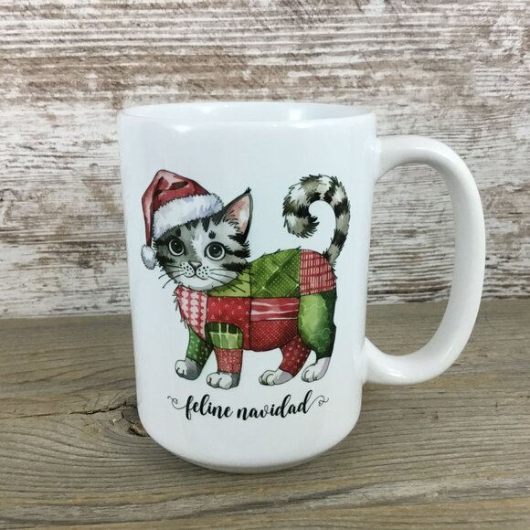 Feline Navidad Cat 15 oz Ceramic Christmas Coffee Mug - Picture 3 of 3